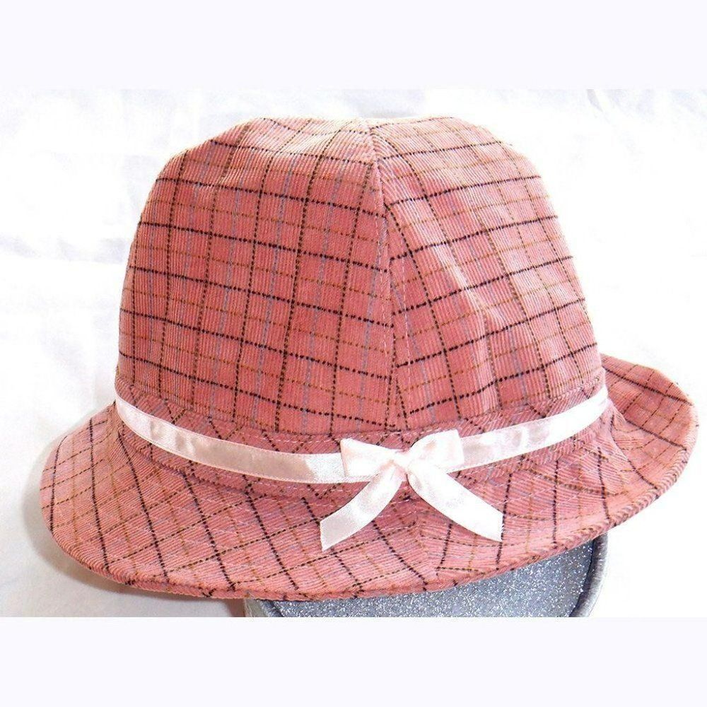 D&Y pink velvet stripes bling buckle fedora hat